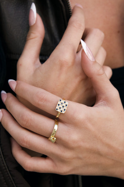 CHESSBOARD BEZEL RING BLUE