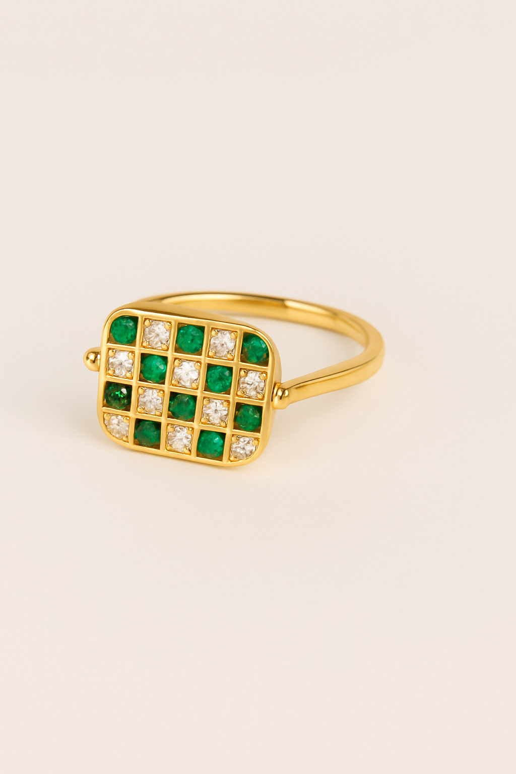 CHESSBOARD BEZEL RING GREEN